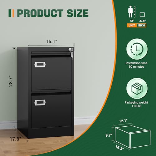 Letaya 2 Drawer File Cabinet With Lock,Metal Vertical Filing Cabinets For Home Office- Storage A4/F4/Letter/Legal -Assembly Required thumb #2