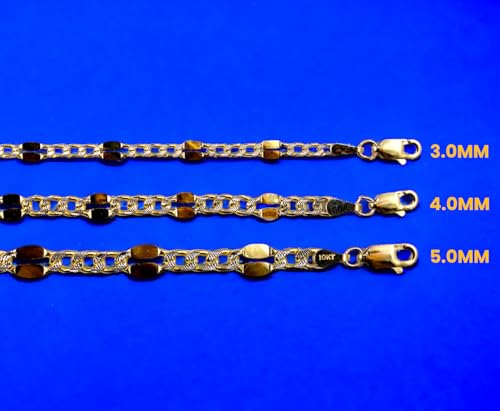 10K Yellow Gold Solid Mirror Pave Figaro Chain Bracelet Link Men Women Jewelry 1.20-10.0g | 3.0-5.0mm| 7-30 inches | MADE IN ITALY2