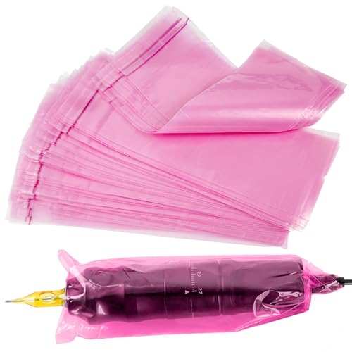 100 Pack Tattoo Pen Machine Cover Disposable Gun Wrap Pen Bags for Tattoo Equipment and Supplies (Pink 100Pack)