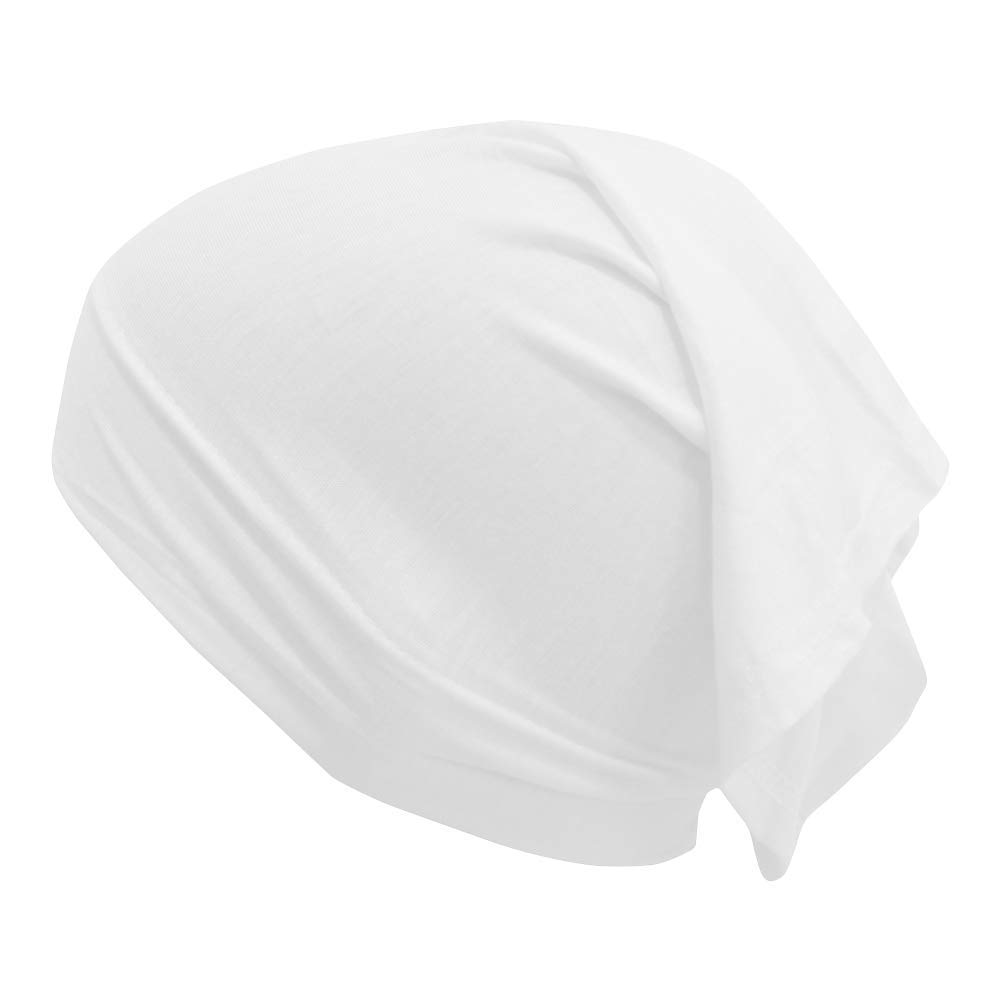PAROPKARWomen's Stretch Under Scarf Tube Bonnet Jersey Cap Head Wrap White