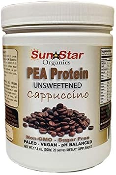Pea Protein Powder - Unsweetened - Cappuccino with Coffee Powder & Vanilla Extract, Soy Free, Non-GMO 17.6 oz