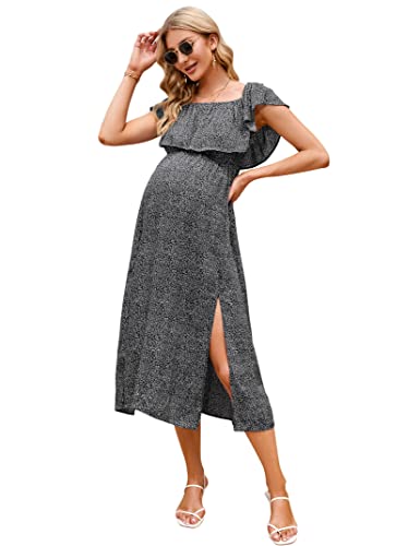Image of Maternity Dress Women's Off Shoulder Split A Line Casual Maxi Dress Photography Dress for Babyshower