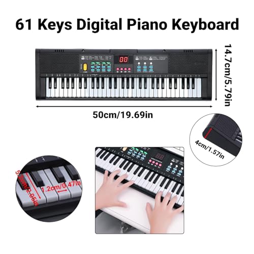 Teclado Piano 61 Teclas Teclado de Piano Digital con Micrófono Cable USB Altavoces Duales para Niños Principiantes
