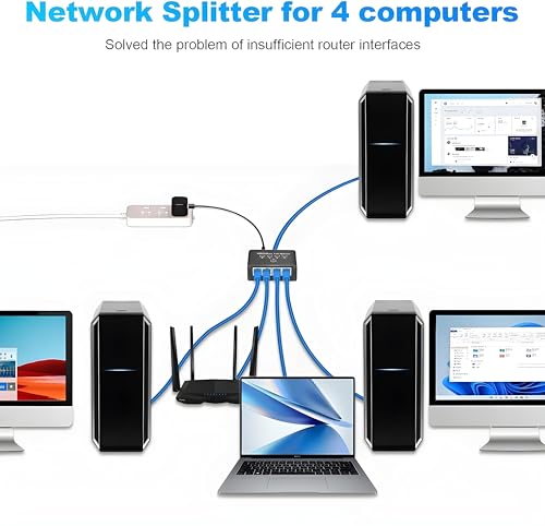 Image of Ethernet Splitter 1 to 4,1000Mbps High Speed Network Splitter,LAN Splitter 2 Port with USB Power Cable,for Cat 5 /5e /6 /7 /8 Cable, 4 Devices Simultaneous Networking, Internet Switch 1 in 4 Out
