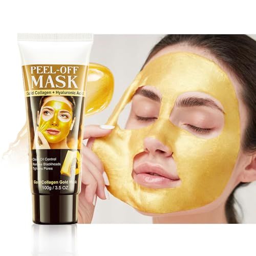 Gold Face Mask Peel off for Blackhead Remover Gold Collagen & Hyaluronic Acid Peel off Face Mask Blackhead Remover Strip for All Skin Type Deep Cleansing Pore Strips for Men & Women (100g / 3.5 Oz)