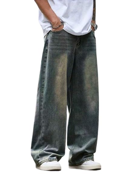 Image of NUCOUTHS Men Greentint Jeans | Stylish Washed Denim Jeans for Men | Slim Fit Casual Wear