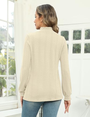 Image of Micoson Womens Mock Neck Blouses Pleated Textured Shirts Long Sleeve Stretch Casual Tunic Tops Dressy Fashion Blouse