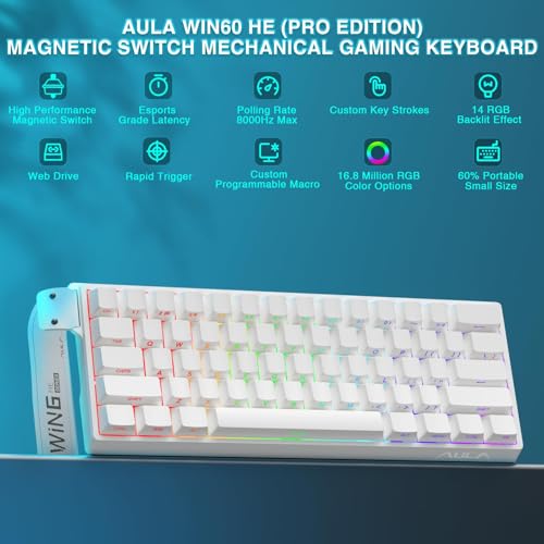 TZMRIT X Aula WIN60 HE,60% Clavier mécanique de Jeu avec câble, Interrupteur magnétique remplaçable à Chaud, Mode d'activation Rapide réglable, fréquence de réglage 8000 Hz (Blanc) – vue 2