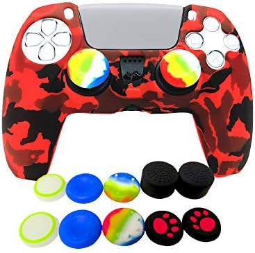 Skin for PS5 Controller Grips, Silicone Case Cover for Playstation 5 Anti-Slip Protector with 10pcs Thumb Joysticks Caps (L Type-Black)