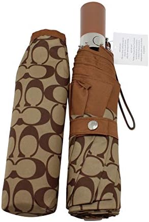 Coach Signature Umbrella Retractable Signature Khaki Saddle