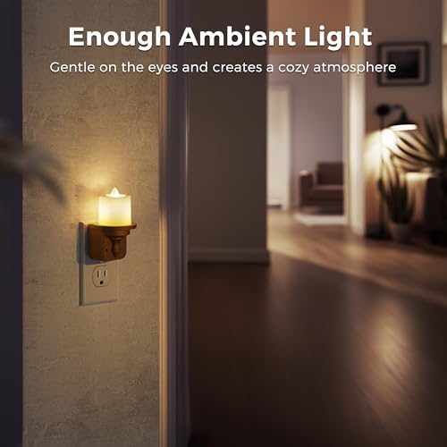 Image of L LOHAS LED Night Light, 2 Pack Flameless Candle Night Light Plug in | Dusk to Dawn Sensor, 0-100LM Dimmable Nightlight, 3000K Soft White, Vintage Decorative Night Lights for Hallway Bathroom