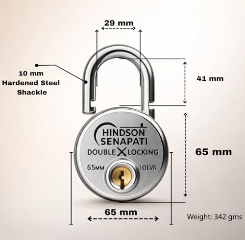 Image of HINDSON Same Key Lock Senapati 65mm Double Locking Padlock Pack of 2 with 10 Lever Security and 8 Same Keys | Heavy Duty Lock and Key for Home, Door and Gate Use