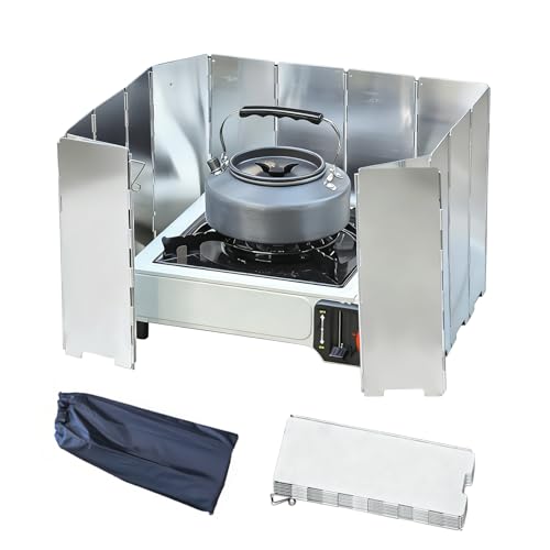 Gotetiso 16 Placas Parabrisas Plegable para Camping Estufa con Bolsa Portátil Protectora Paravientos de Aluminio Pantalla de Viento Cortavientos Estufa al Aire libre Parabrisas para Cocina Hornillo