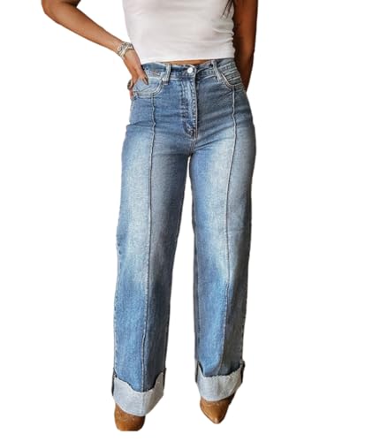 cffvdiz Women's Mid Waist Ripped Boyfriend Jeans Casual Washed Distressed Straight Leg Denim Pants