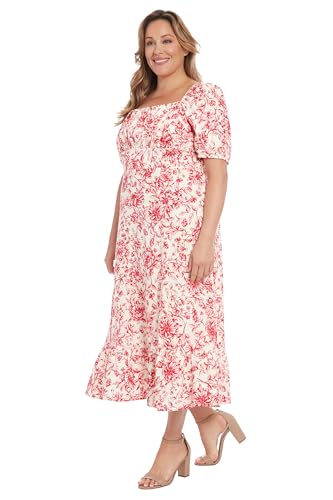 Image of London Times Womens Square Neck Smocked Back Linen Blend Flattering Versatile Spring Summer Garden Party