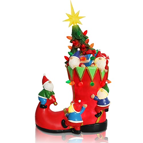 Weihnachten Sammelfiguren Innendekorationen - Weihnachtsstiefel mit Zwergen Weihnachtsbaum Leuchtet Innenausstellung Figuren Dekoration Cover