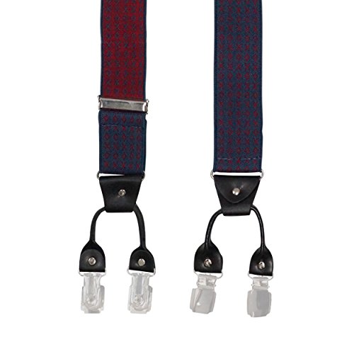 Image of The Tie Hub Tic Tac Toe - Blue /Maroon Clip On Suspenders For Men