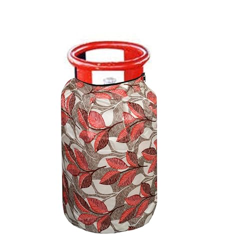 Image of Woah Cotton DustProof and Dustproof LPG Gas Cylinder Cover| Top Design Stain| Dust| DustProof PVC LPG Gas Cylinder Cover, Polyester Gas Tank Cover Fits StandardG (Pack of 1, Pink Leaf)