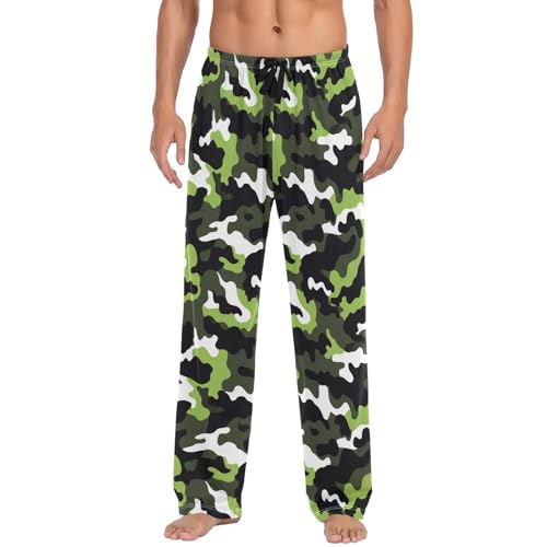 Vdsrup Men's Pajama Pants Green Black Camo Pajama Pants for Men PJs Bottoms Drawstring Pockets Sleep Lounge Pants S