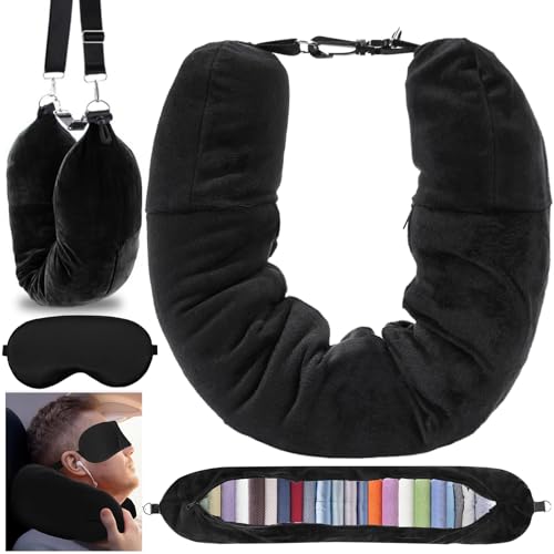 Cuscino Viaggio Riempibile, Cuscino da Viaggio Imbottibile con la Benda, Cuscino Cervicale Imbottito...