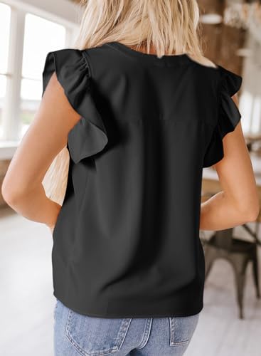 Dokotoo Womens Summer Tops Dressy Casual V Neck Ruffle Short Sleeve Solid Blouses Tops3