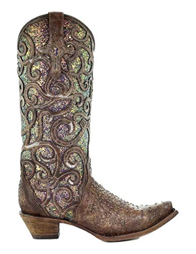 Corral Western Boot Womens Glitter Inlay Studded Vamp 8 M Cognac C3467 #TOP26