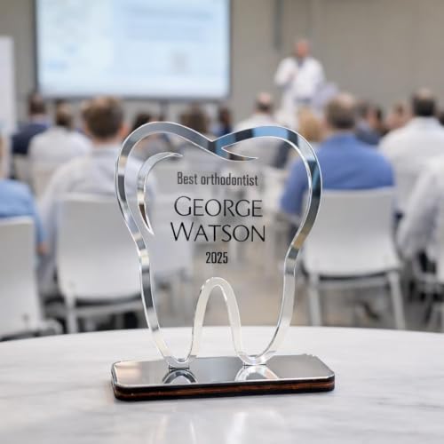 Image of Personalised Tooth Shape Acrylic Dentist Award Trophy