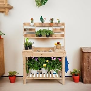 Happygrillpottingbenchtable605woodworkstationworkbenchtablewithflipuptabletopshelveshanginghooksoutdoorflowerpotbenchfarmhousebenchshelfforpatiogardenporch Urban Country Home Decor Happygrill potting bench table 605 wood workstation workbench table with flip up tabletop shelves hanging hooks outdoor flowerpot bench farmhouse bench shelf for patio garden porch urban country home decor