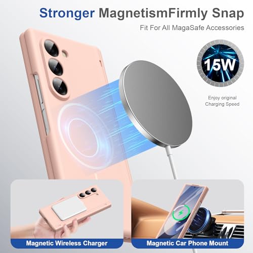 Coque silicone pour Samsung Z Fold6 rose à induction magnétique stable