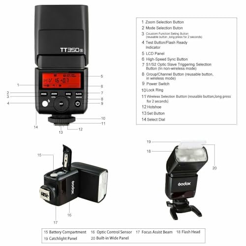 Image of Godox TT350S Camera Flash for Sony A7III A7IV ZV-E10 A77II A99 A77 A350 EXC-RX10 A600 A9 A7R A7RII A7M3 A7MIV A7R5 A6400 A6500 Etc Camera Flash,GN36 2.4G TTL HSS 1 /8000s,0.1-2.2s Recycle Time