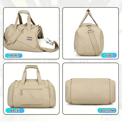 Image of Gym Bag for Men & Women - 30L Duffel Bag with Shoe Compartment, Weekender Water Resistant Duffle Bag for Travel, Sports, Fitness & Workouts, Khaki