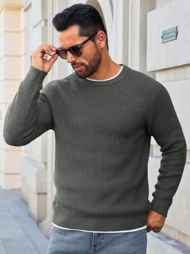 Runcati Mens Crew Neck Pullover Sweater Waffle Long Sleeve 2025 Fall Winter Thermal Textured Knitted Sweaters3