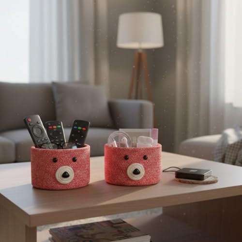 Image of Teddy Eco-Friendly Cotton Rope Basket Set of 2 (6x6 Inch) - Remote Holder for Living Room & Remote stand for Table, Makeup organisers, Jute Planter Basket & Jute Pots for Plants (Red - Combo)