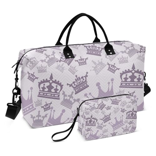 Crown Pattern Duffle Bags for Women Men Waterproof Weekender Overnight Bags Hospital Bag Large Tote Bag with Toiletry Bag for Yoga Gym Travel Sport Hospital
