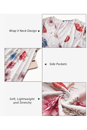 Image of OUGES Casual Summer Dress for Women Wrap V Neck A Line Midi Dresses with Pockets