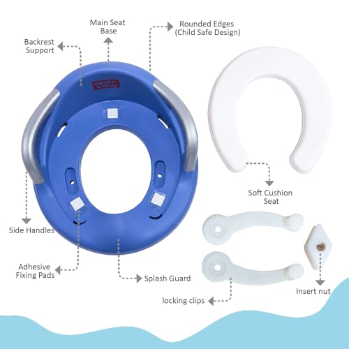 Image of Apple Baby Kids Potty Training Seat with Handles for Western Toilet | Comfortable & Anti-Slip Baby Toilet Trainer PS1067 (BLUE)