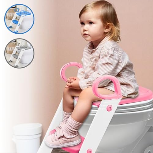 Assento Redutor Infantil Vaso Sanitário Privada Com Escada Trono Troninho (Rosa)