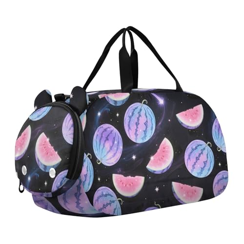 Duffle Bag for Boys or Girls with Shoes Compartment, Starry Sky Watermelon Sports Travel Bag Overnight