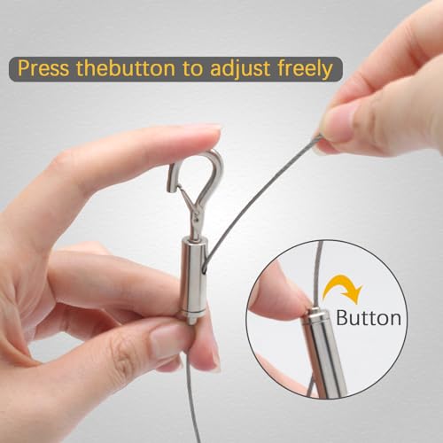 Image of Litoexpe 2 Pcs Picture Hanging Wire, Adjustable Stainless Steel Wire Rope with D Ring for Picture, Mirror, Light Lamp, Basket Flowerpot, 25kg Load Capacity