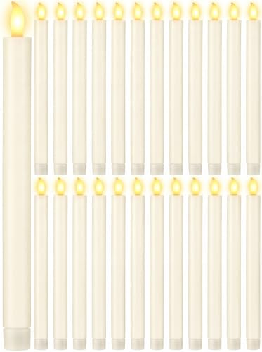 Image of Treela 24 Pcs Flameless Taper Candles Battery Operated ulkB Fake Candles Light LED Candle Sticks Flickering Tapered for Wedding Anniversary Holiday Decoration(Simple,10 Inch,Ivory)