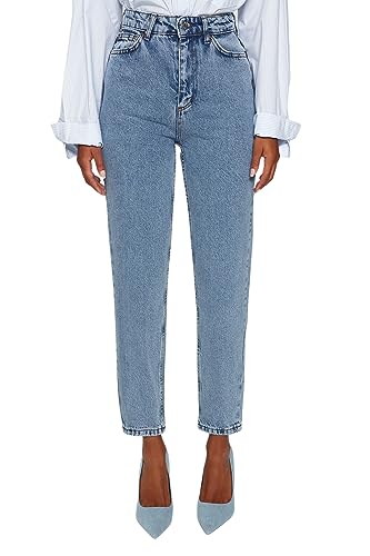 TRENDYOL Damen Gerade Mama Hohe Taille Jeans, Indigo, 36 EU