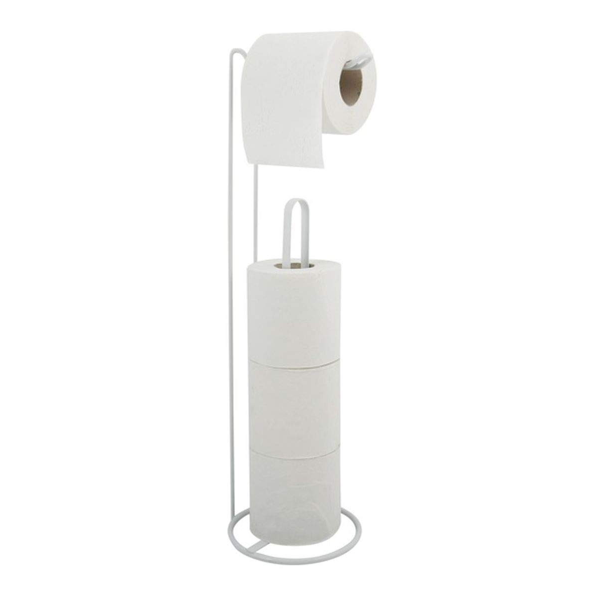 MSV Portarotolo da Terra Amy, in Acciaio, per 3 Rotoli, Dispenser di Carta igienica, 15x15x54 cm, Bianco Opaco