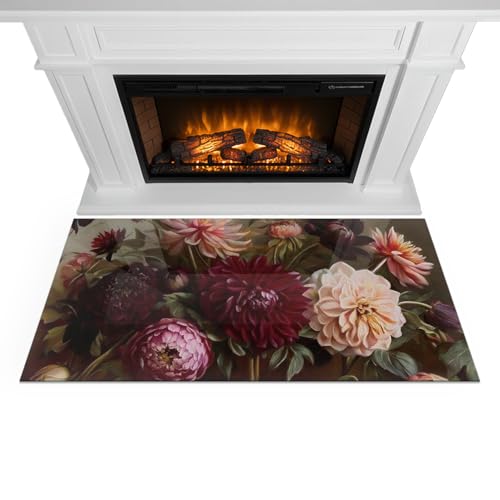 Placa rectangular de vidrio templado de gran durabilidad y diseño floral para chimenea 4