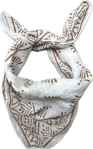 Cotton Hand Block Bandanas for Women - Handprinted Paisley Design Premium Kerchiefs for Men and Women - Handmade Organic Cotton Bandanas for Women - Exceptional Design High-Grade Boho Chic