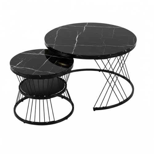 Image of The Round Coffee Table and The Stacking Tea Table with a Gold Metal Frame are Two Versatile Modern Center Tables That Look Great in Living Rooms (XS Black)