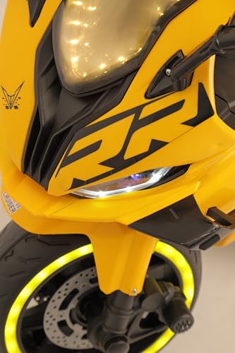 Image of Alstoy Kids RR Toy Bike with Rechargeable 12v Battery Operated Electric Ride-on Bike for Kids | BIS /ISI aproved | 6 Months All Electric Warranty | 5 to 12 Years | Large | Yellow