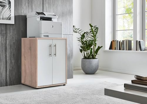 Büromöbel Arbeitszimmer Komplett Office Edition in Sonoma Eiche/Weiss Matt (Druckerschrank)