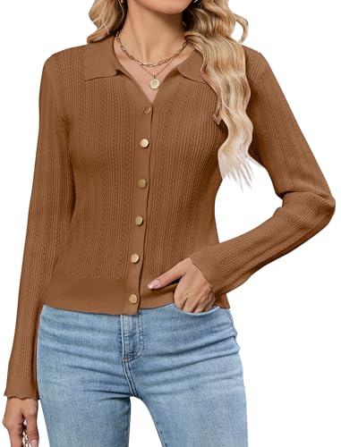 ZAFUL Cropped Cardigan Sweaters for Women 2025 Collared Button Down Long Sleeve Crochet Knit Shrugs Fall Outfits Clothes