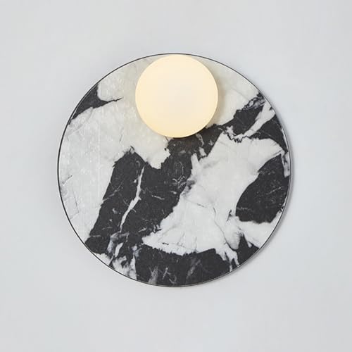 Lámpara de Pared de Piedra Natural de Estilo nórdico de 11,4 Pulgadas, Apliques Redondos de mármol con Pantalla de Cristal esférica, luz de Pared Interior con cableado para Dormitorio, mesita de