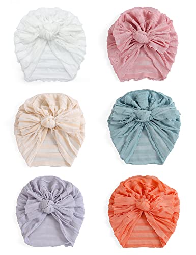 Image of ZURLEFY 6 PCS Stretchy Baby Turban Hats, Baby Hat with Bows for Girls, Baby Boys Caps, Toddler, Newborn, Infant Hat Unisex